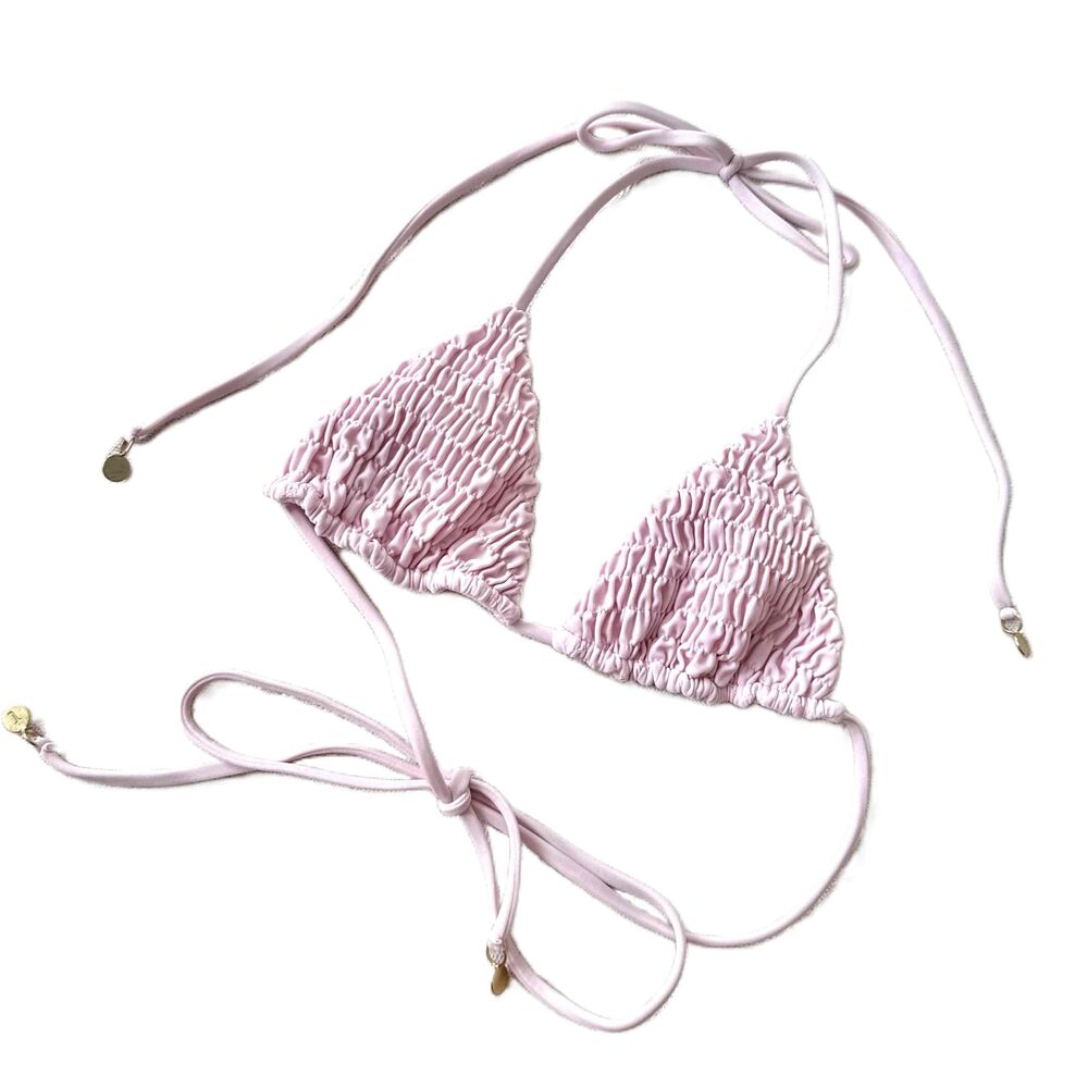 Tori Praver Bikini Top XS Extra Small Baby Pink Triangle Ruched Tie Straps